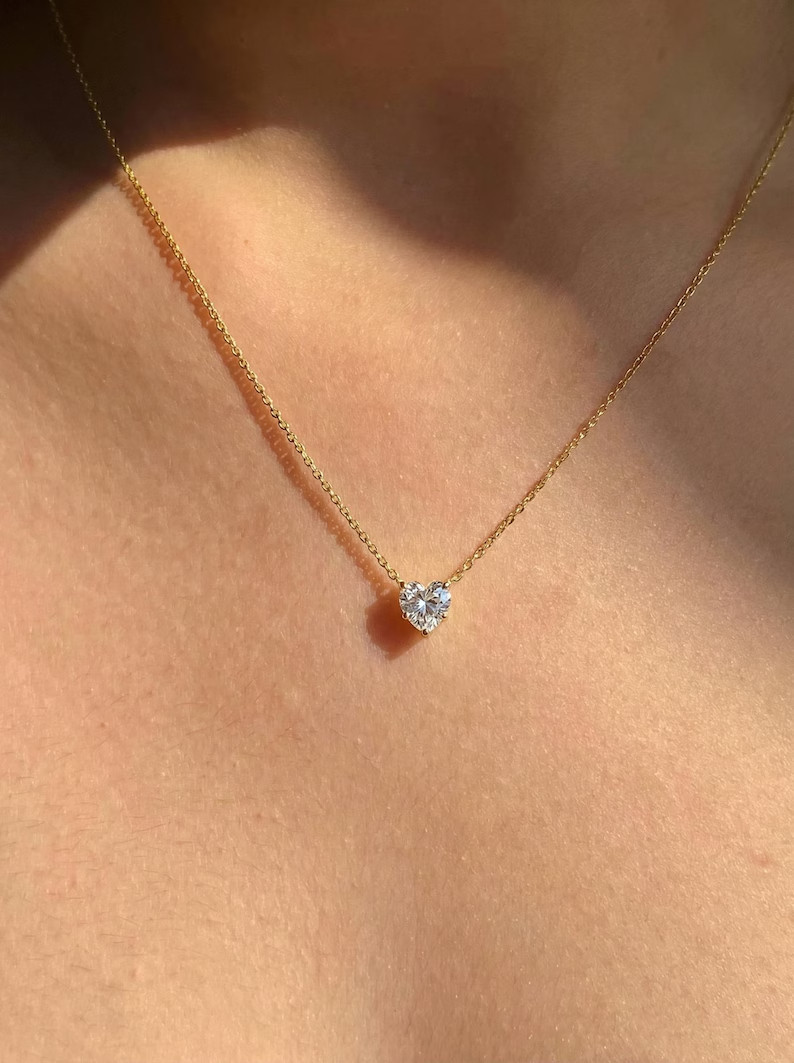 2 Ct Heart Cut Pendant Necklace Simulated Diamond In 14k Yellow Gold Plated