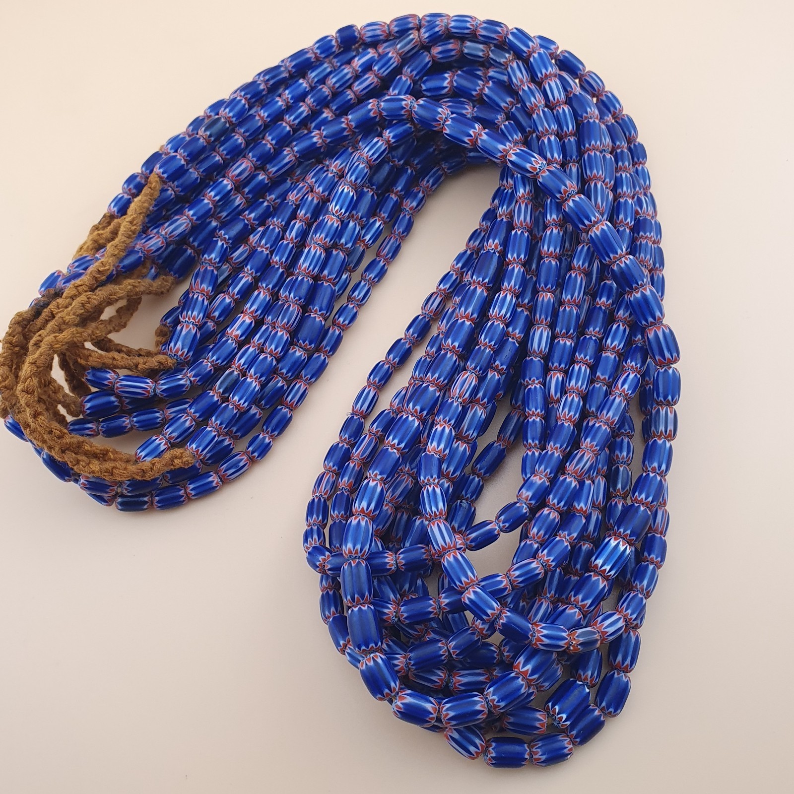 Tiny Blue Venetian Style Chevron Beaded Necklace