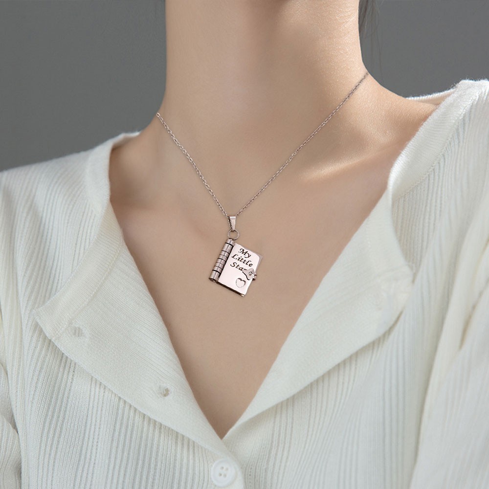 Openable Daughter Book Necklace Stainless Steel With Pages Of Engraved US