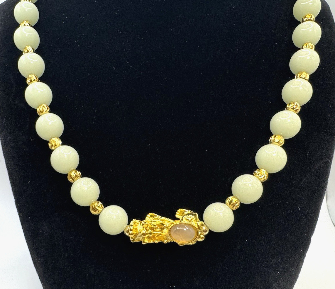 Luminous Agate Pixiu Beaded Necklace for Luck Healing Wealth Gift 18-20 inches