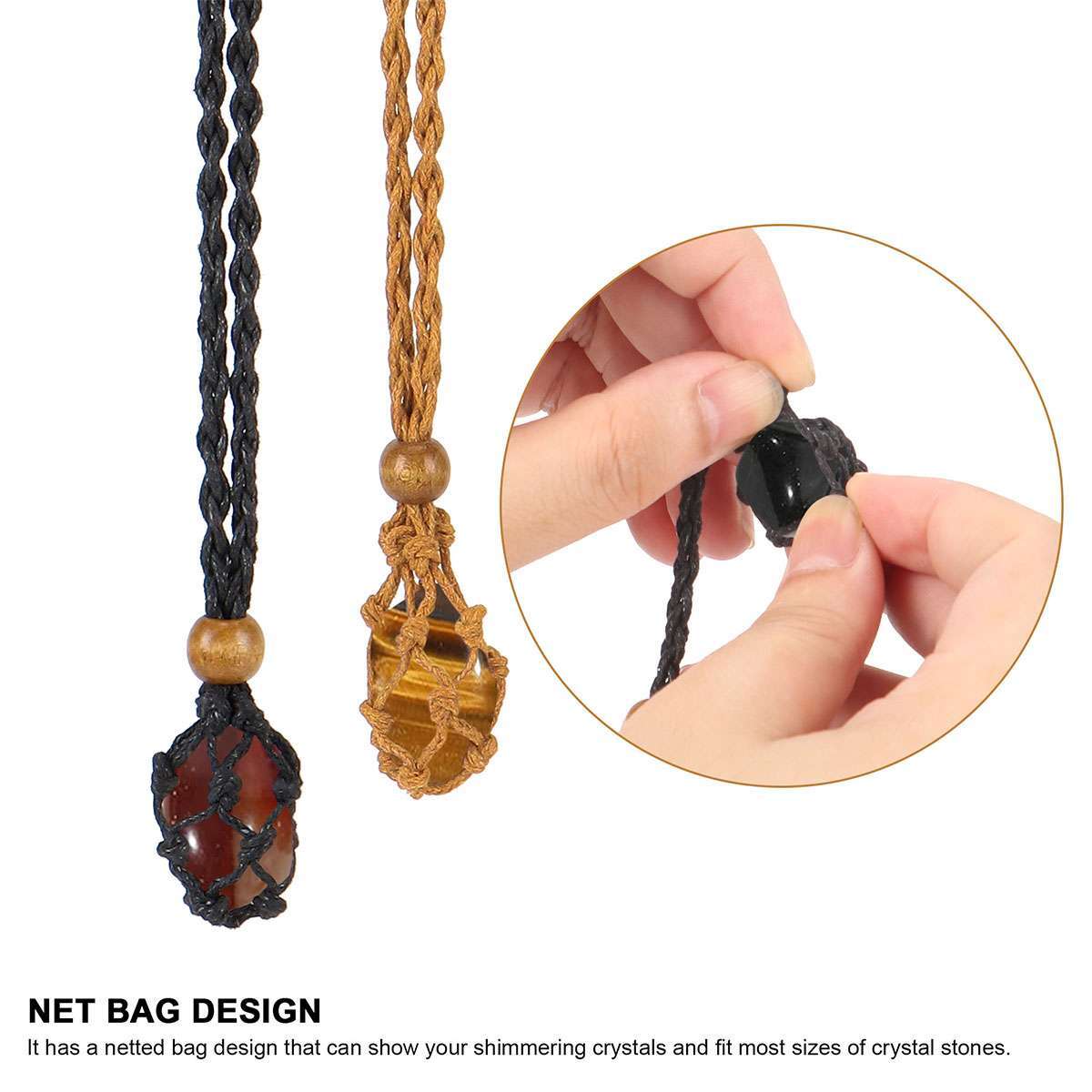 Crystal Holder Cage Necklace Set Stone Holder Necklace for Crystals Cord Net