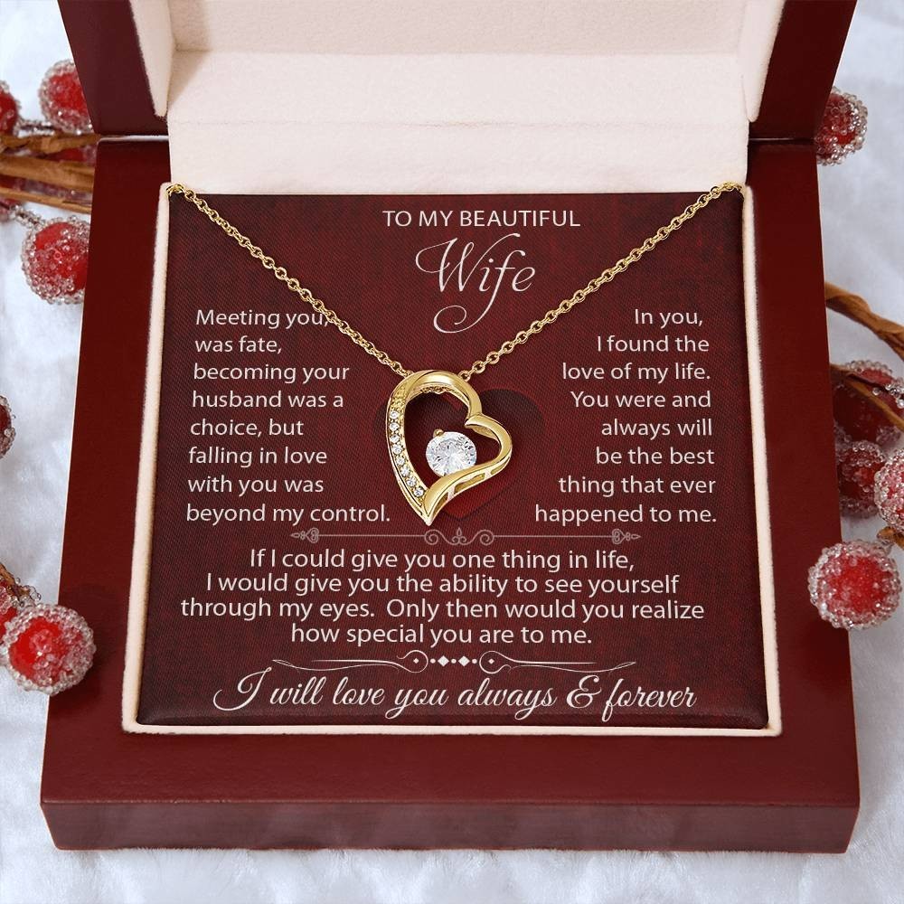 To My Beautiful Wife, Meeting You Was Fate, I Love you Always & Forever Necklace