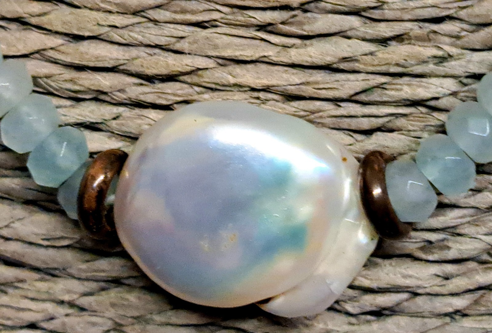 Vintage Necklace Coin pearls/ Faceted Gemstone Amazonite 46cm long