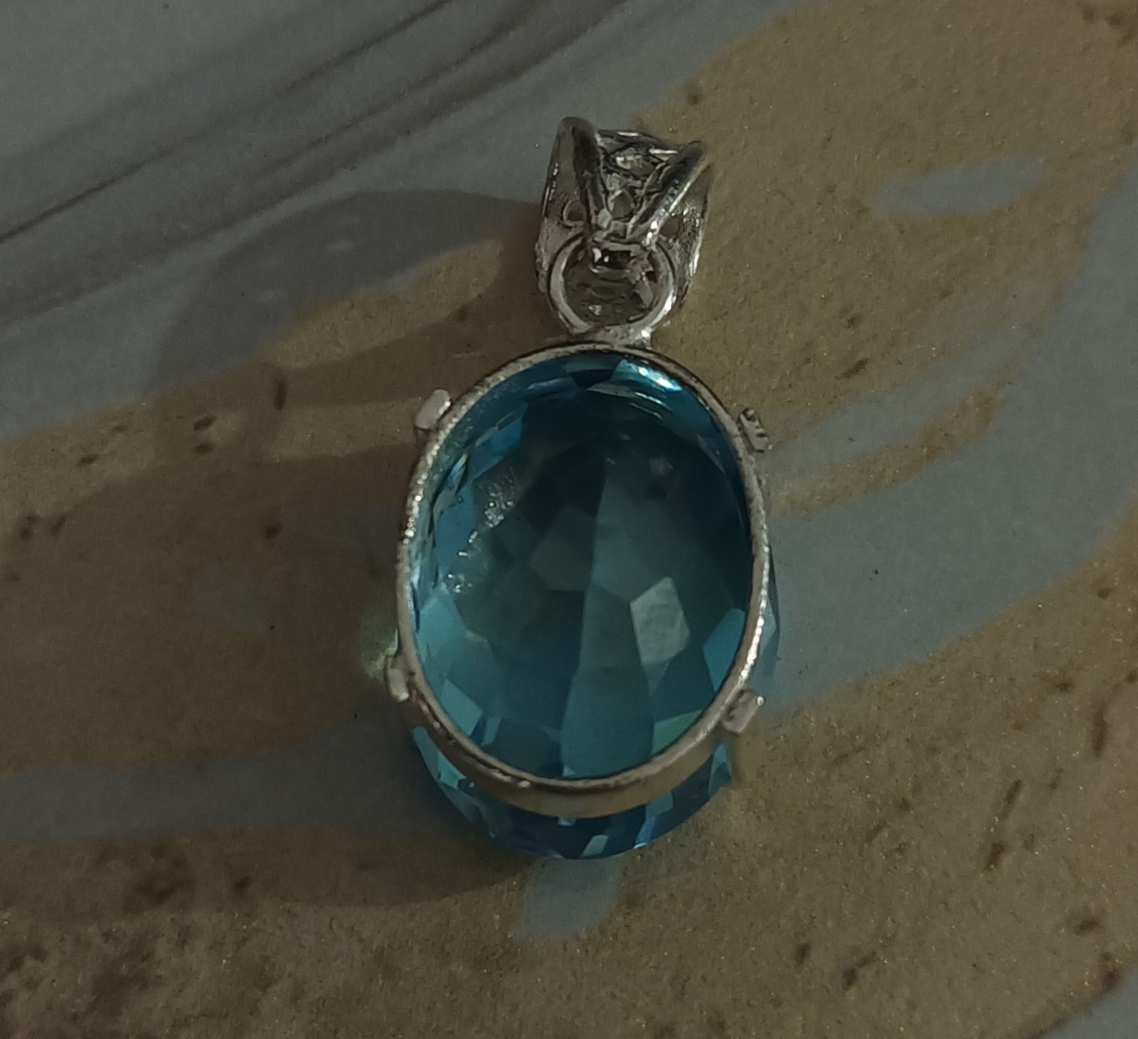 63.65 Ct Elegant Ocean Blue Zircon Pendant Sterling Silver Statement Jewelry