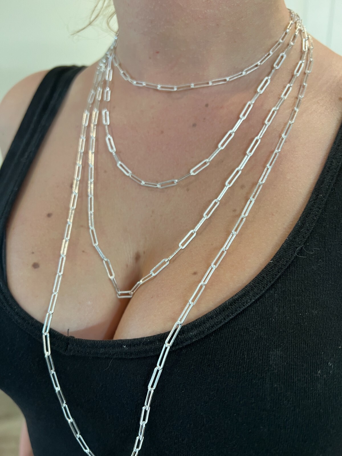 Solid 925 Silver Paperclip Rolo Chain 3.5mm Diamond Cut Necklace Italy Layered