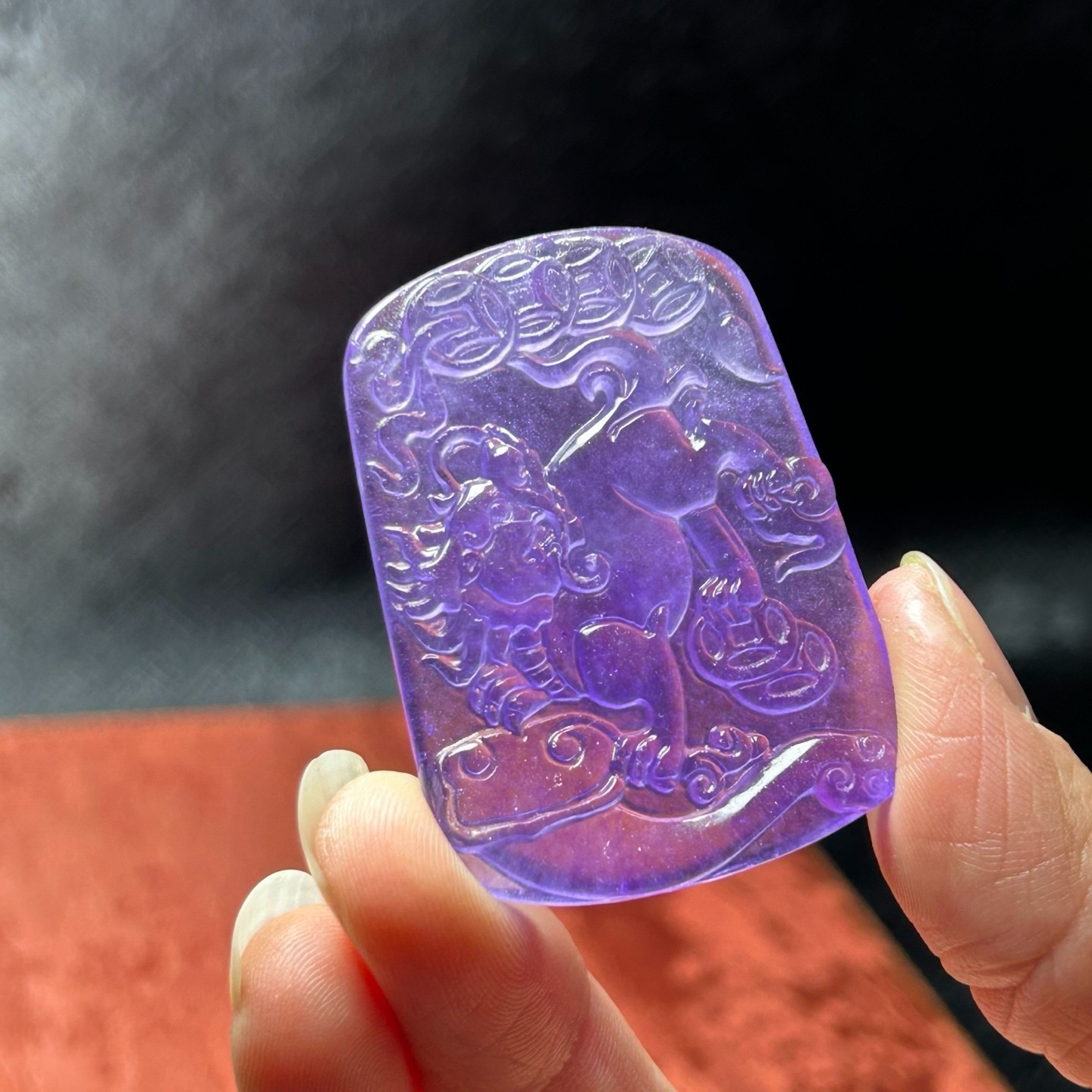 Nature ice purple Burmese Jade Jadeite Carved Kirin lucky Pendant&Necklaces