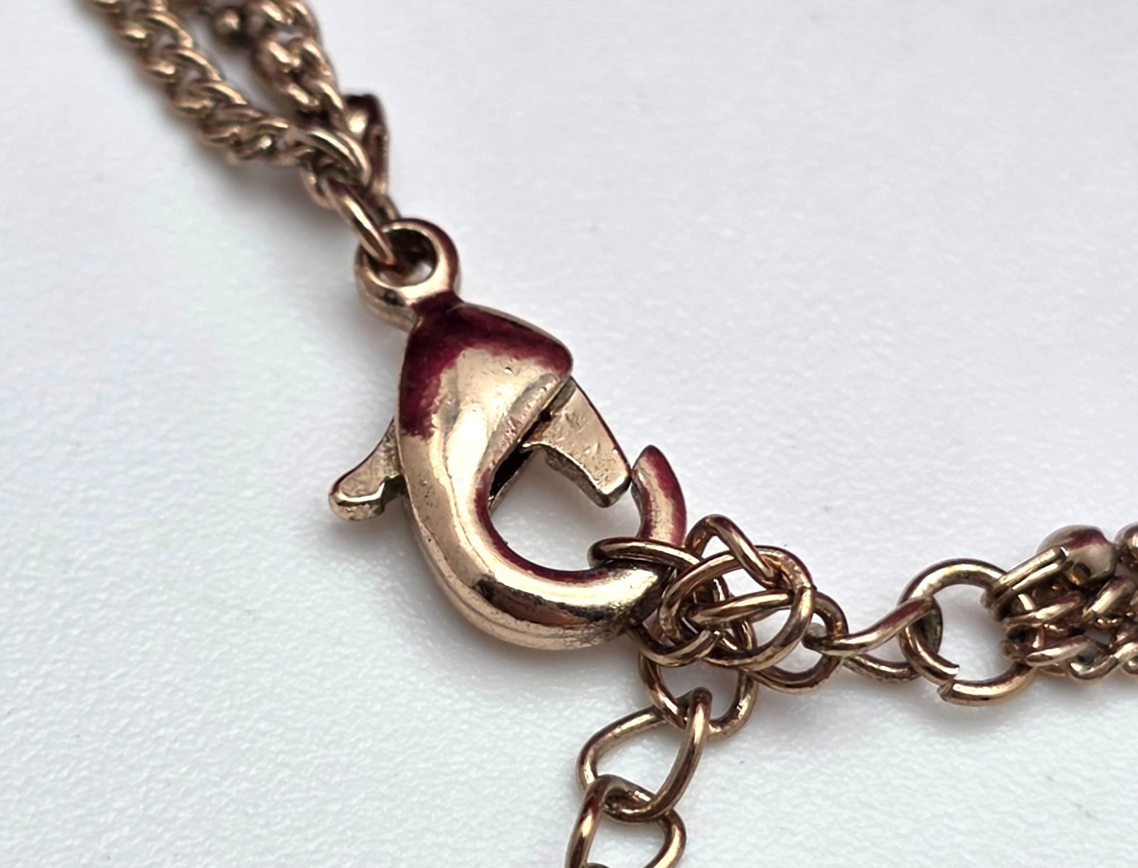 Rose Gold Tone Teddy Bear Pendant Necklace Pink AB Rhinestones 20 in Adj.