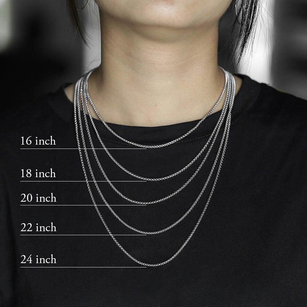 USA 1.5/2/3/4mm Round Box Chain Necklace Stainless Steel Link Men Women 18-28″