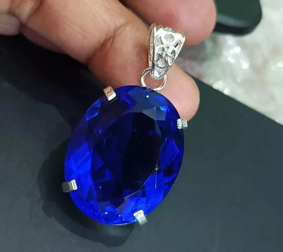 85 CT+ Flawless Deep Blue Tanzanite Pendant 925 Sterling Silver Plated Jewelry