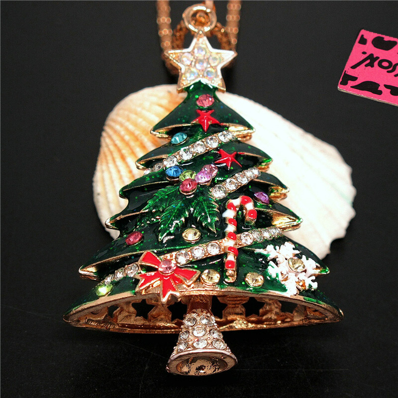 New Green Lovely Enamel Christmas Tree Crystal Fashion Women Chain Necklace