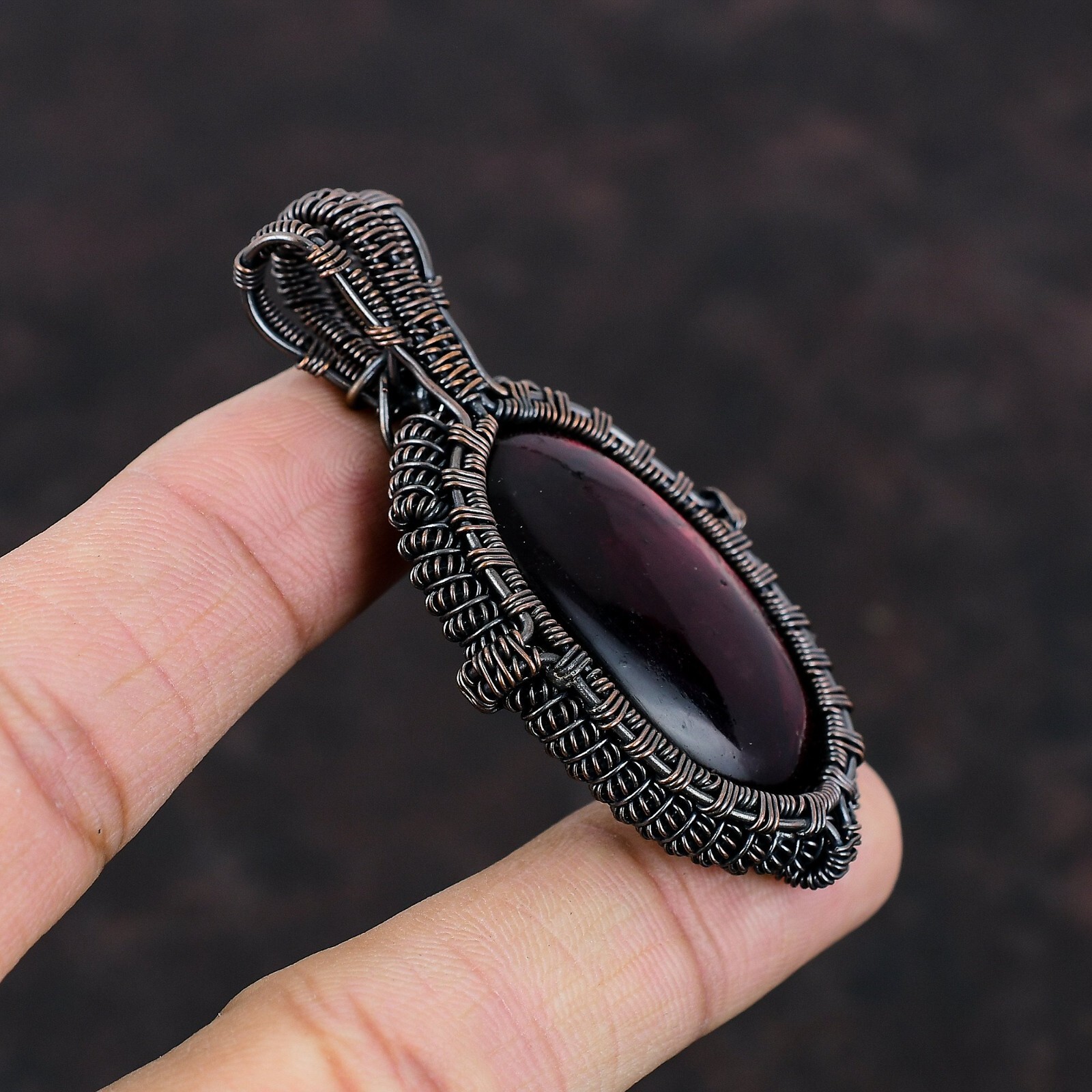 Red Fire Labradorite Copper Gift For Mum Wire Wrapped Pendant 2.64″