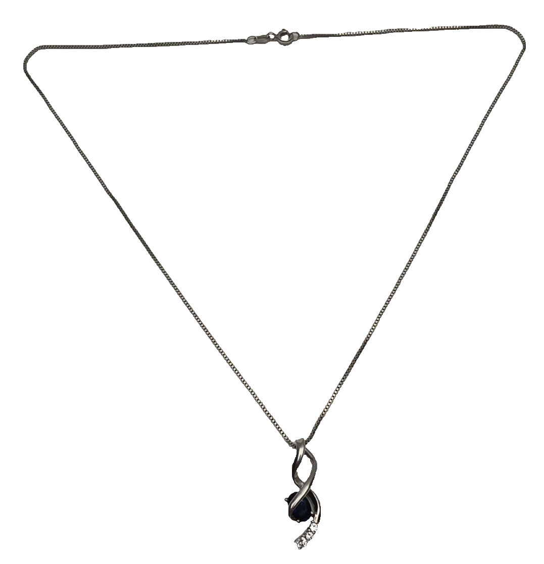 Kay Jeweler Lab Created Blue Sapphire Diamond 18″ Sterling Silver Necklace