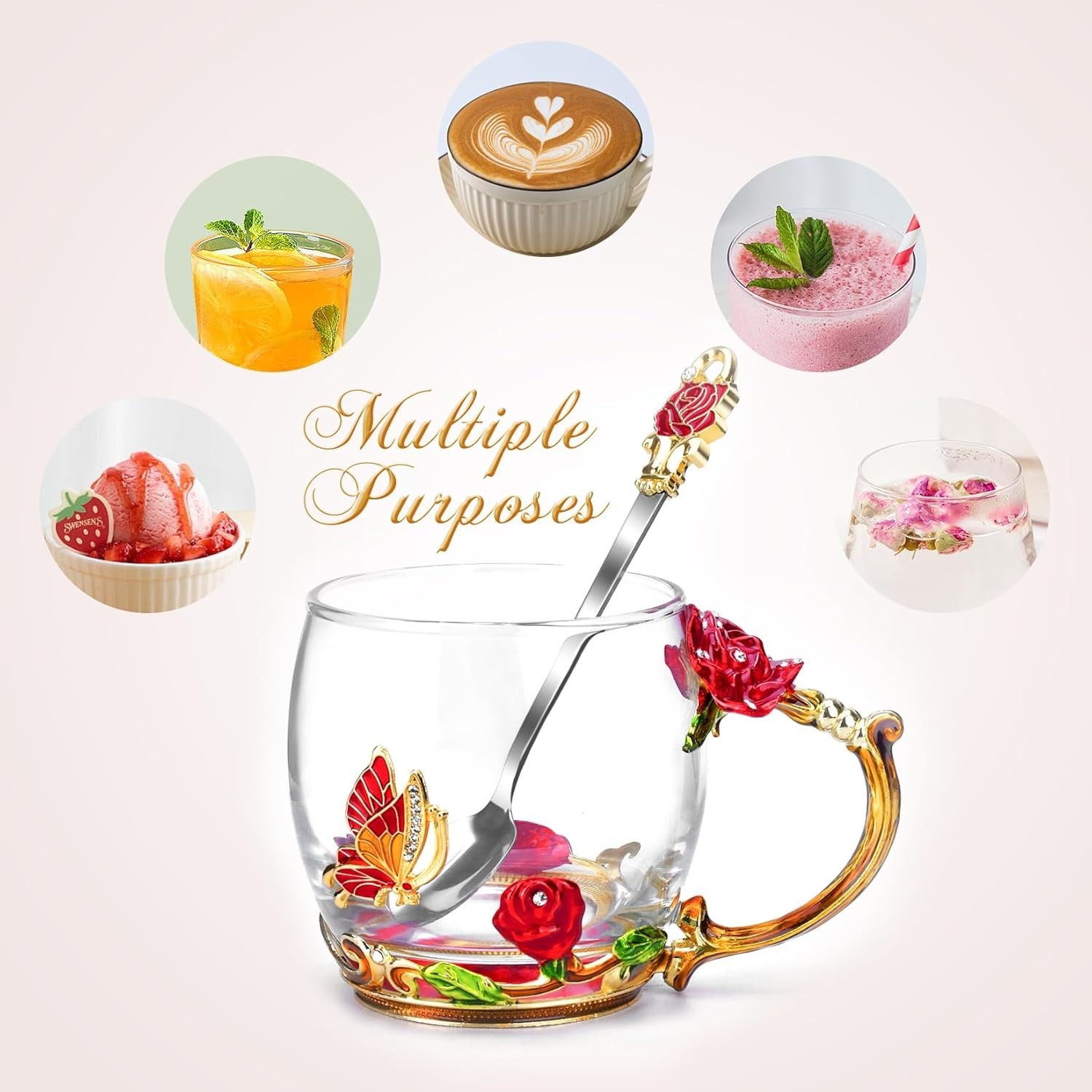 Stylish 12oz Glass Enamel Mug Set with Spoon – Unique Gifting Idea for Women
