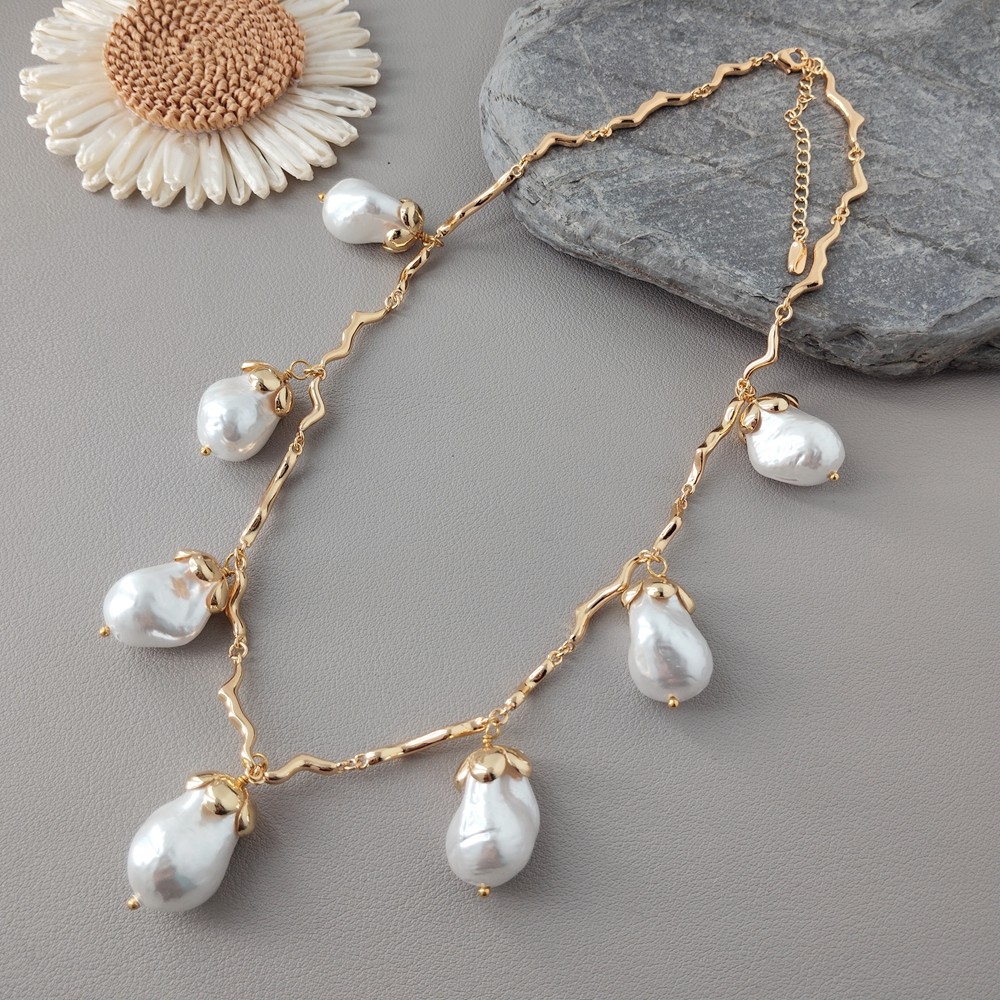 Gold Plated White Sea Shell Pearl Chain Link Necklace Jewelry Gifts Wholesale