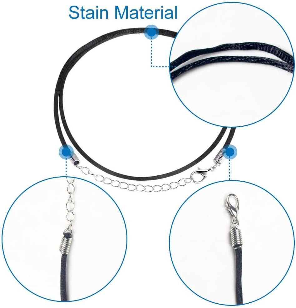 100Pcs Satin Silk Necklace Cord with Lobster Clasp and Extension Chain