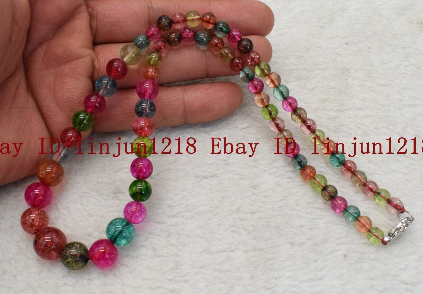 6-14mm Natural Multicolor Tourmaline Round Gemstone Necklace 18” AAA+