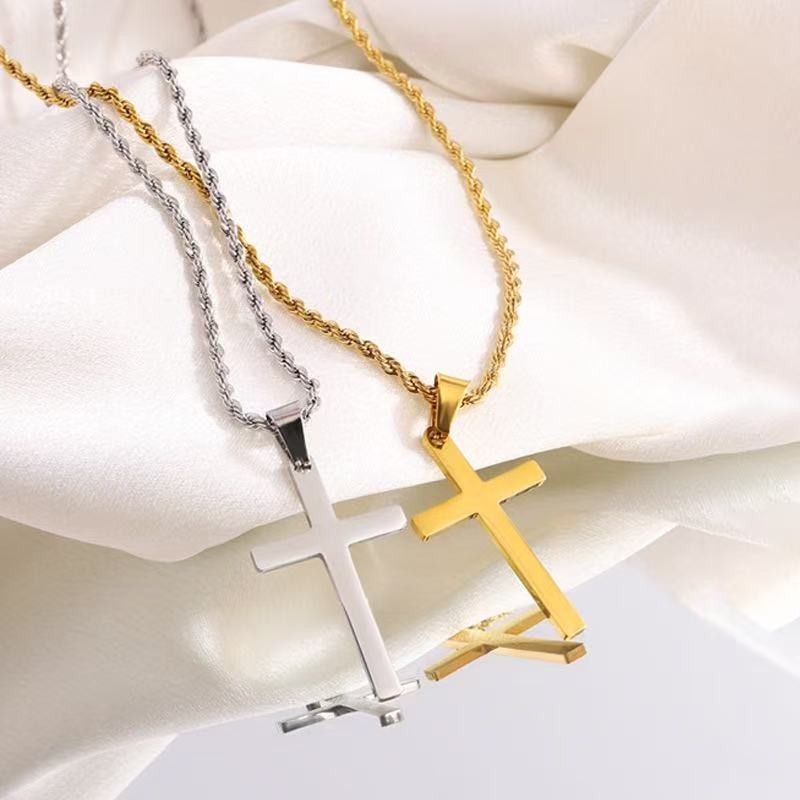 Stainless Steel Cross Pendant Necklace – Rope Chain 20” Christian Jewelry NEW