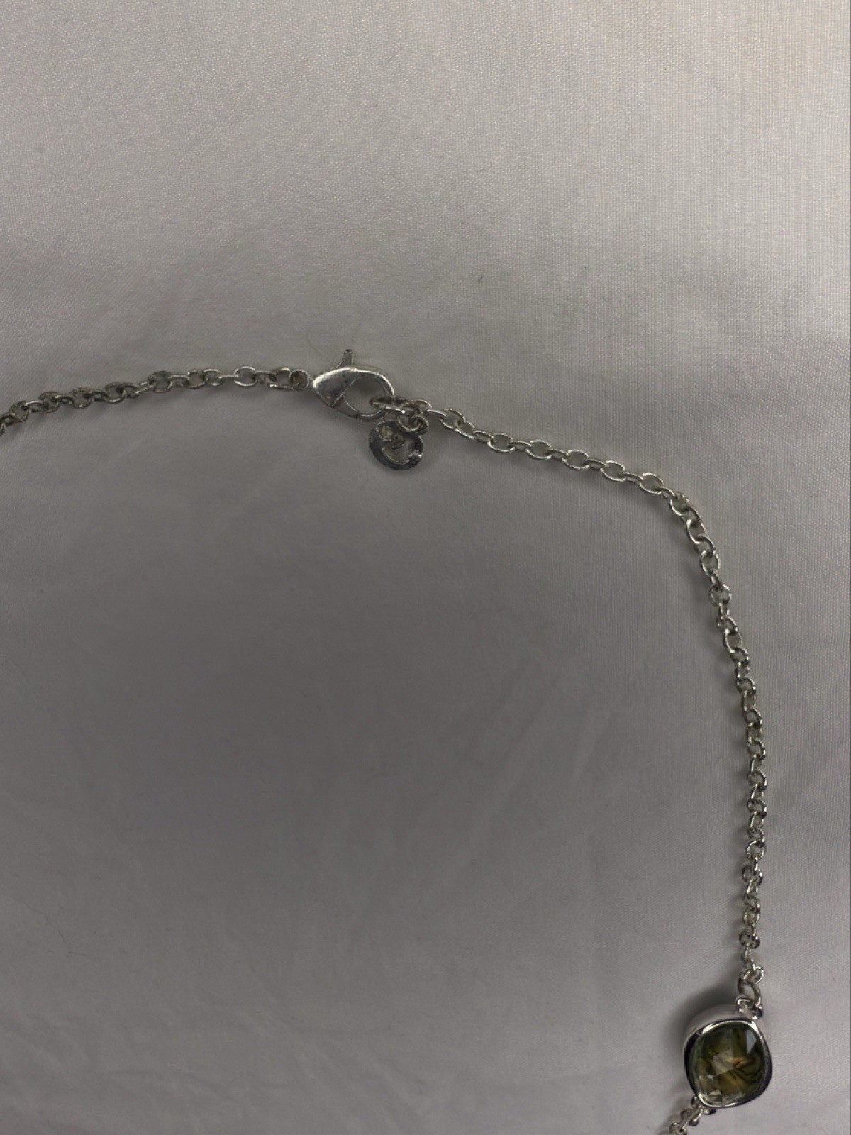 Swarovski 32″ Abalone Shell Crystal Station Necklace Signed Swan Logo Flush Set
