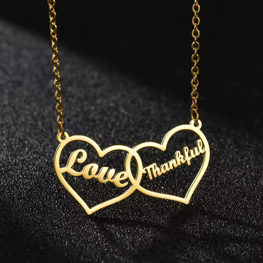 Custom Jewelry Double Name Heart Pendant Necklace Chain Personalized Letters
