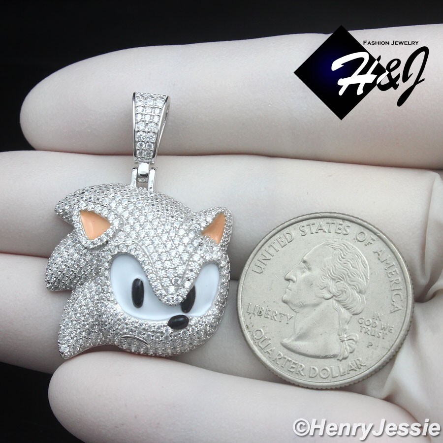 925 STERLING SILVER FULL ICY BLING CZ HIPHOP 3D SONIC THE HEDGEHOG PENDANT*SP489