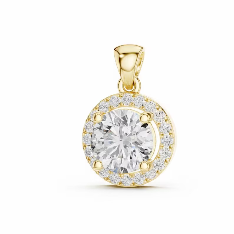2 Ct Round Cut Pendant Necklace Simulated Diamond In 14k Yellow Gold Plated