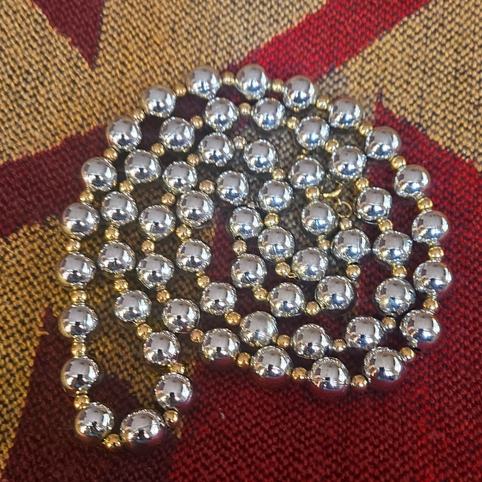 Heavy Silver Tone Ball Bead Chain Necklace Adjustable Spring Ring Clasp