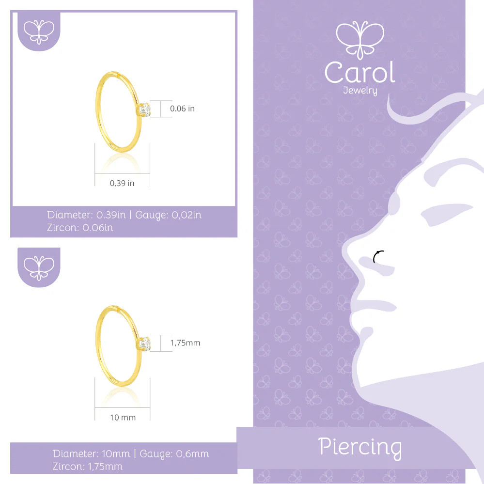 18k Solid Gold Cartilage Hoop Piercing Gold Earring Ring for Women
