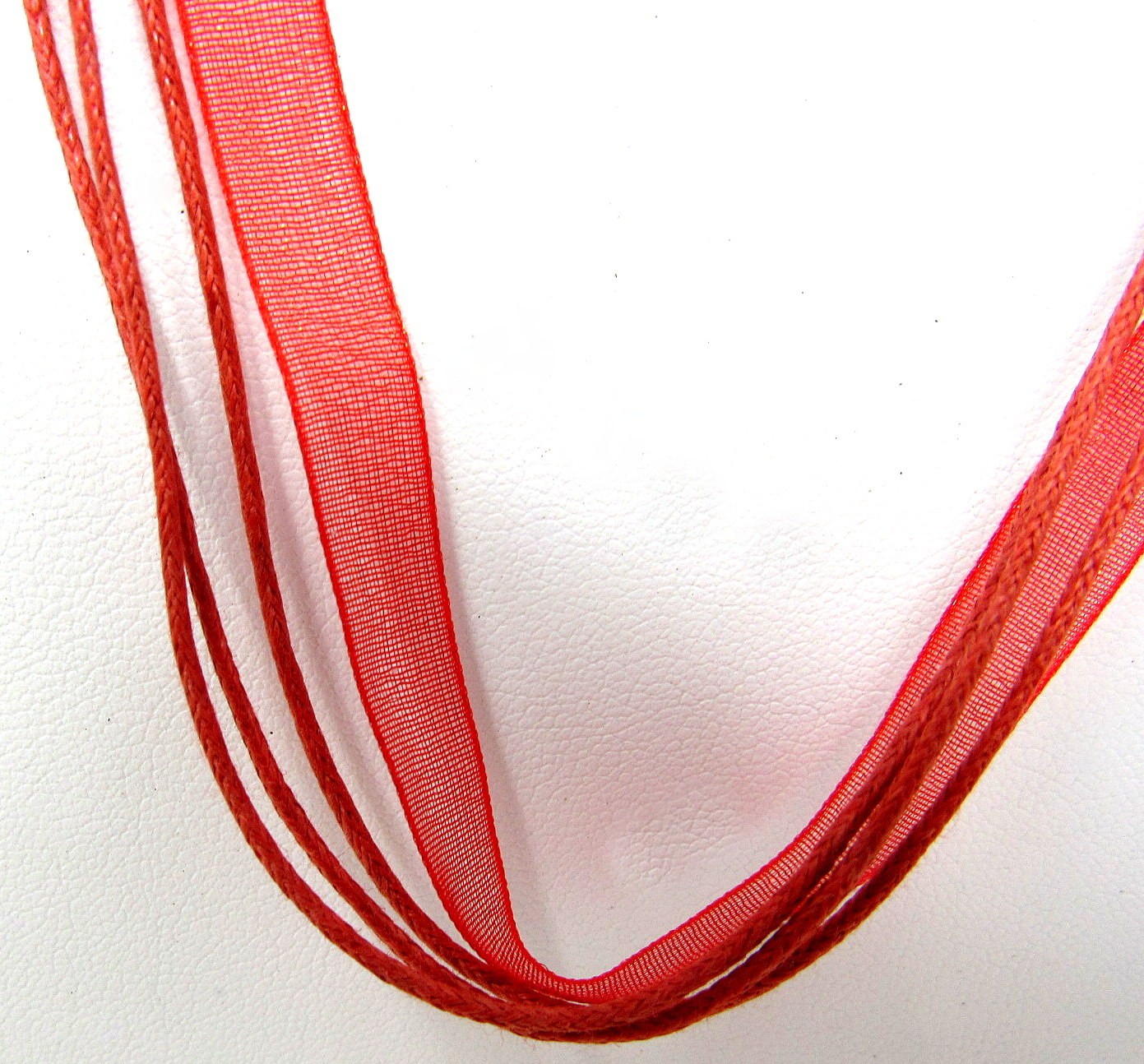 Red Organza Ribbon Necklace Aqua Choker 3 Waxed Cords 18-20 inch US Seller