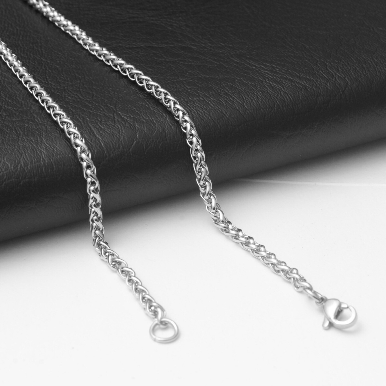 Wholesale Price Stainless Steel Silver Wheat Braided Chain Necklace Men’s Gift