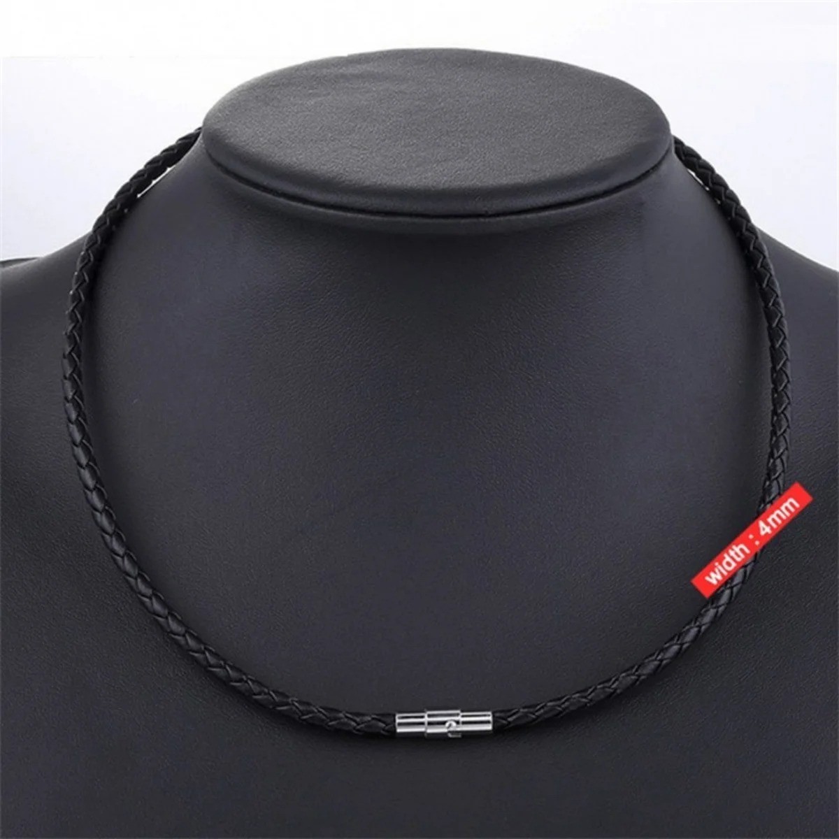 4/6/7MM Mens Black Braided Cord Rope Leather Necklace Choker w/ Magnetic Clasp