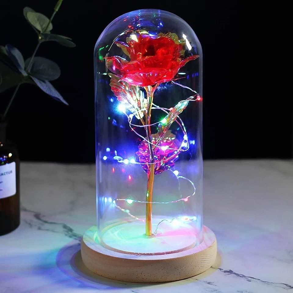 Enchanted Forever Rose In Dome Glass LED Light Valentine’s Day Girlfriend Gift