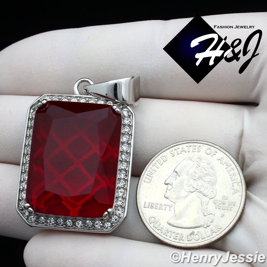 MEN’s Stainless Steel Silver Simulated Ruby Charm Pendant*SP103