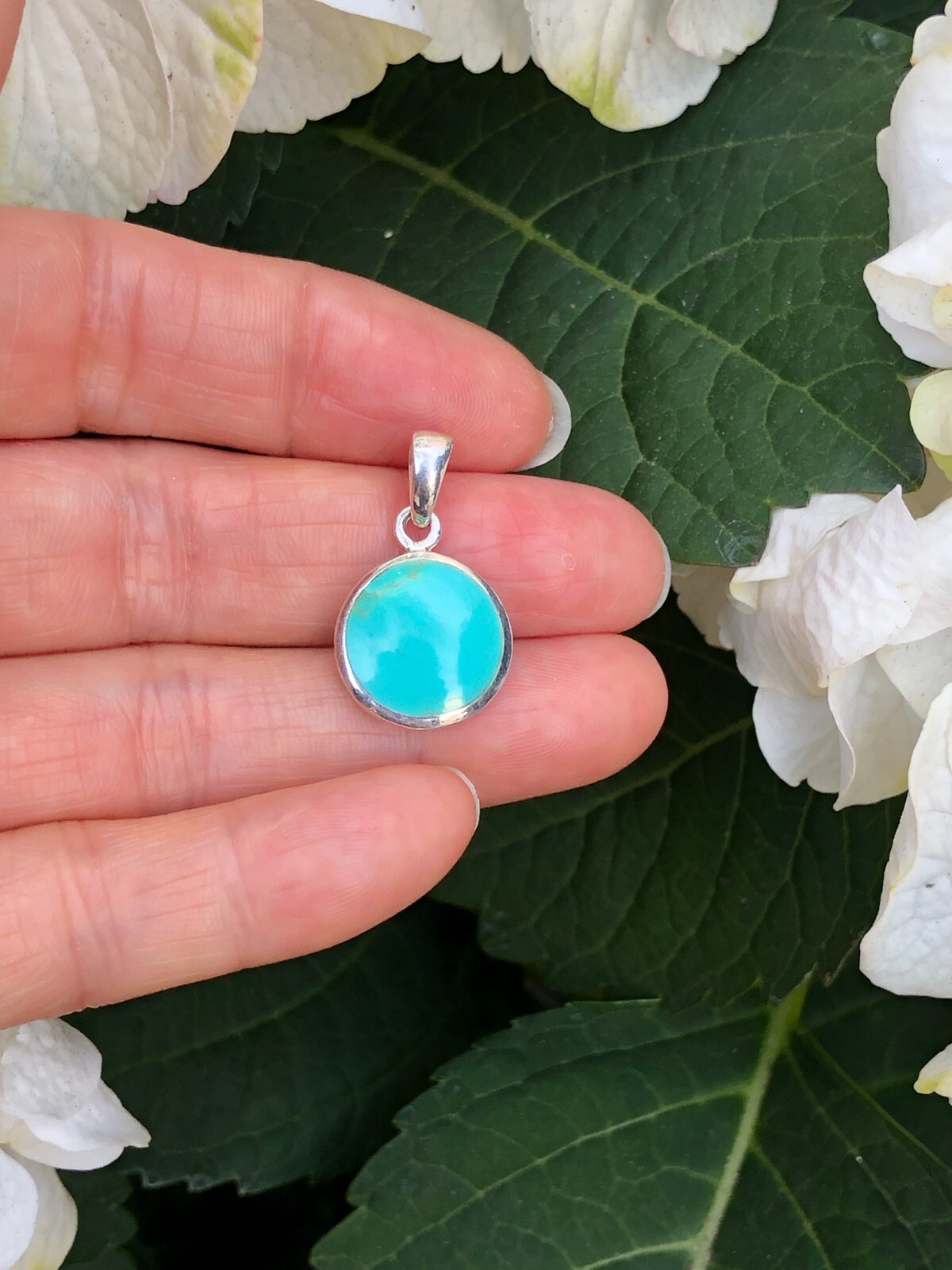 925 Sterling Silver Ocean Wave Turquoise Pendant Two Sided Women 14mm0.55″/24mm