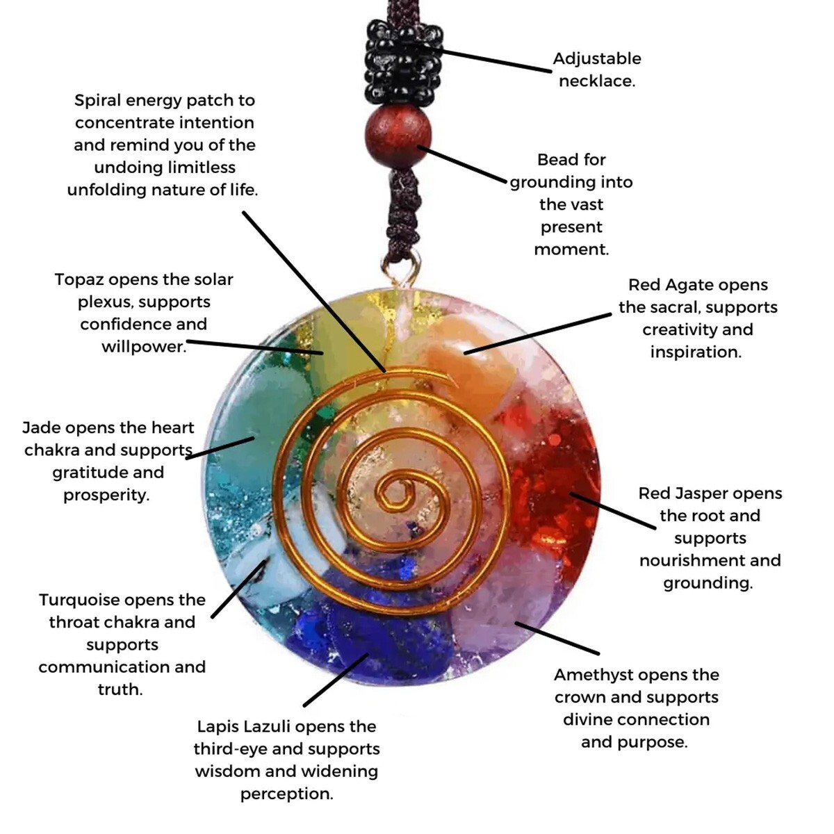 7 Chakra Necklace with Magnetic Energy Talisman – Handmade Crystal Resin Pendant
