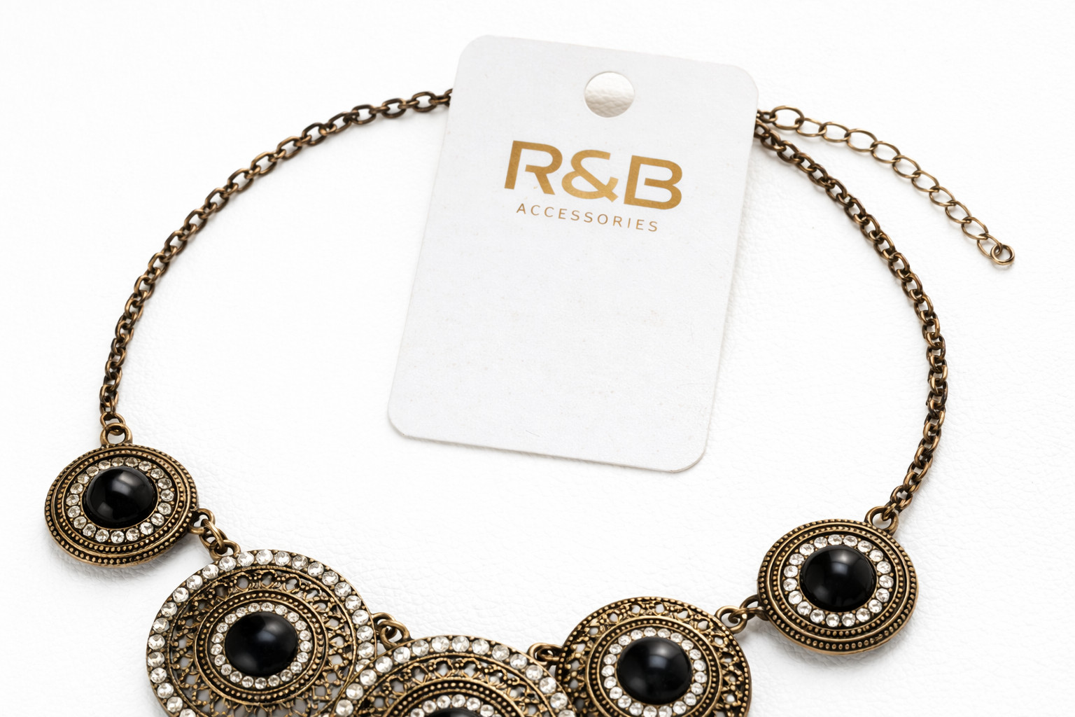 Vintage Style Statement Necklace Black Stone Medallion Boho Antique Look R&B