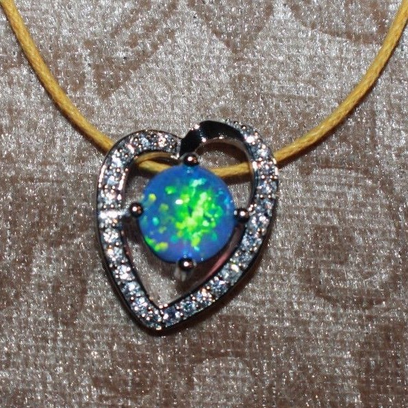 fire opal Cz necklace pendant gems black silver jewelry modern heart cocktail