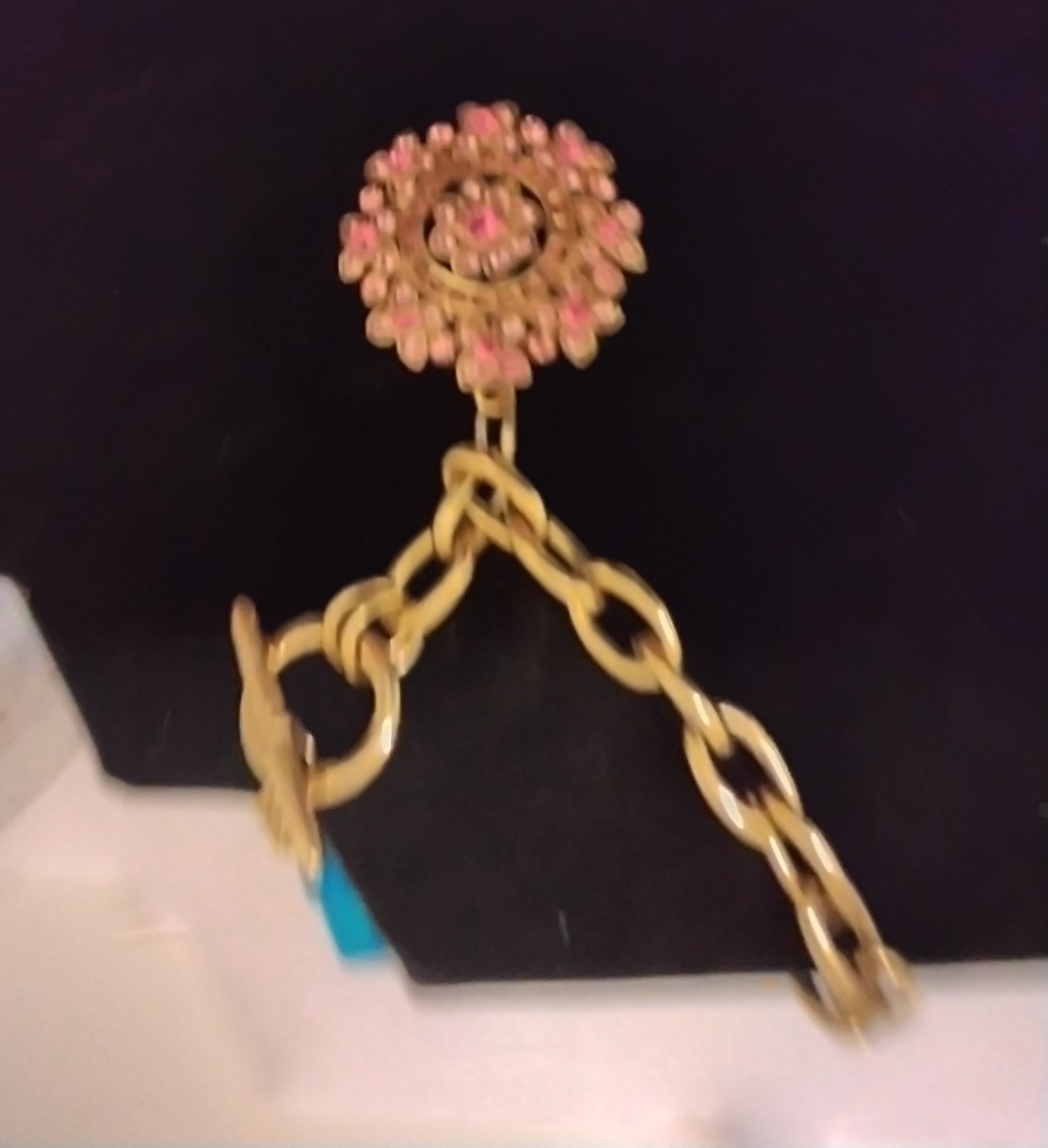 Gold Tone Oval Link Chain Necklace – Pink Round Rhinestone Charm Bracelet