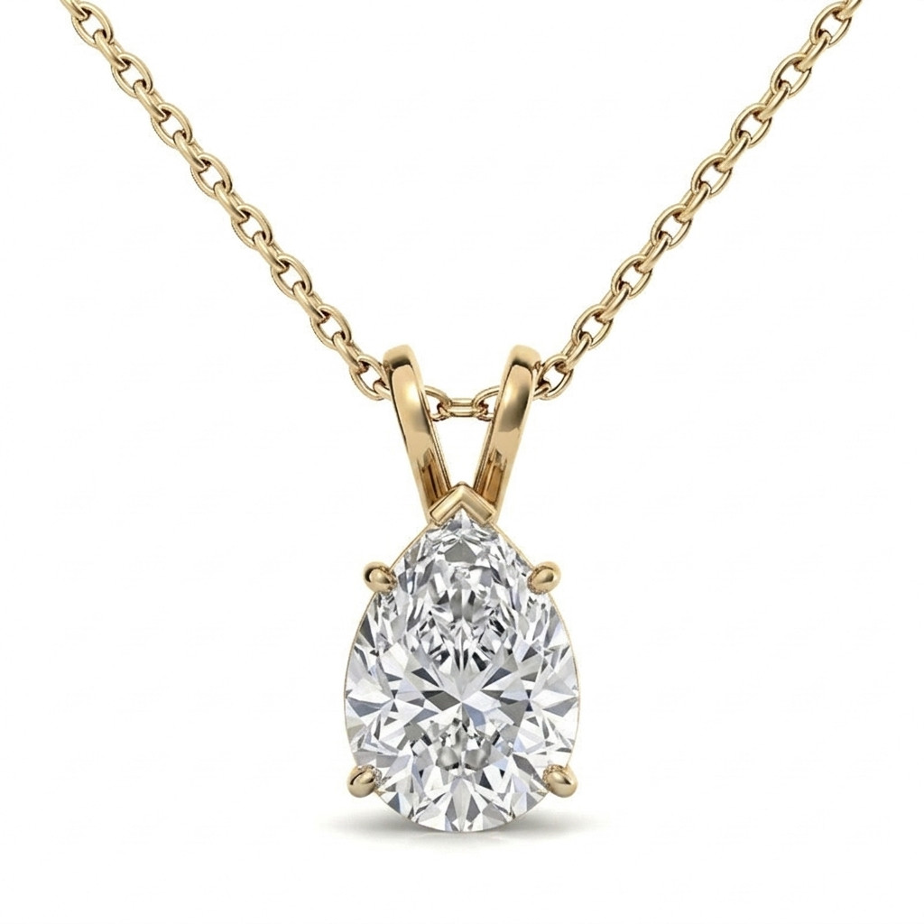1-5ct IGI Certified Pear Lab Grown Diamond Pendant Necklace 14K Gold E+ VS1+