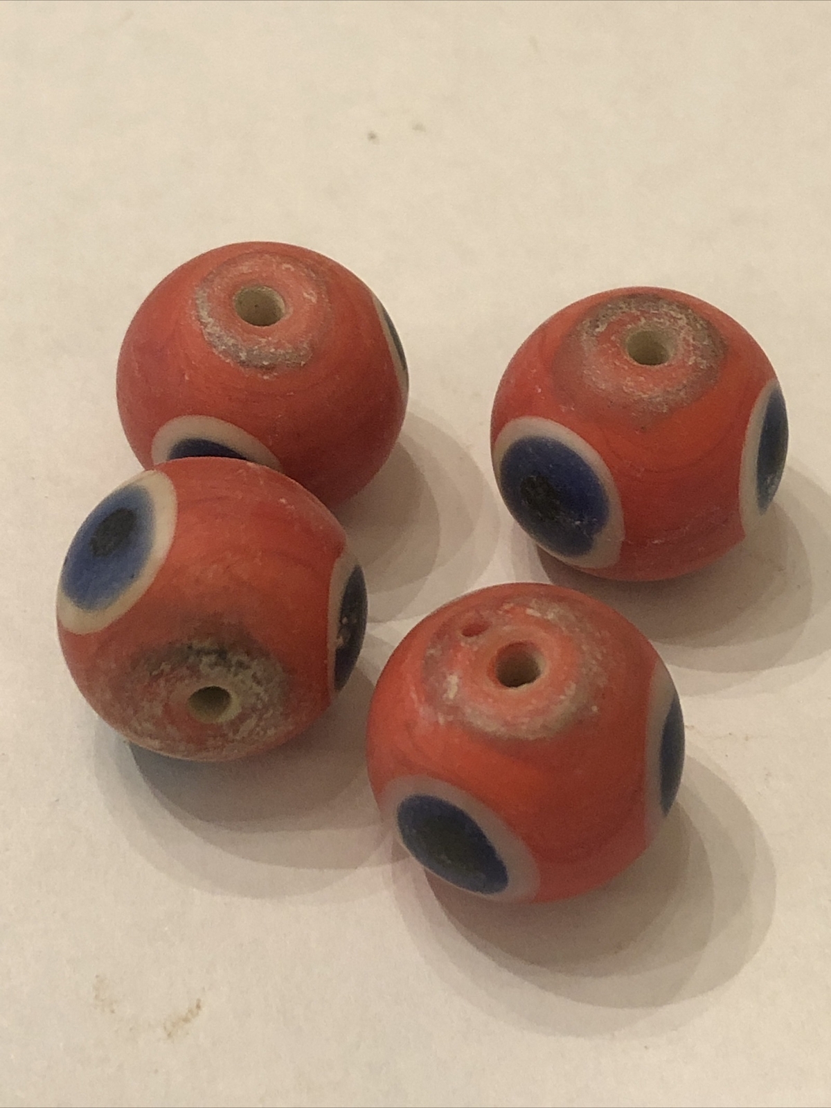 Lot of Four Beads Large Vintage 17mm 4 Color Focal “Eye” Glass Trade Bead