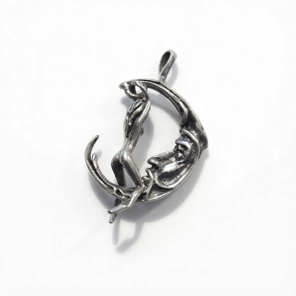2.7 Gram 925 Silver Moon Fairy Woman Figure Charm Pendant, Fantasy