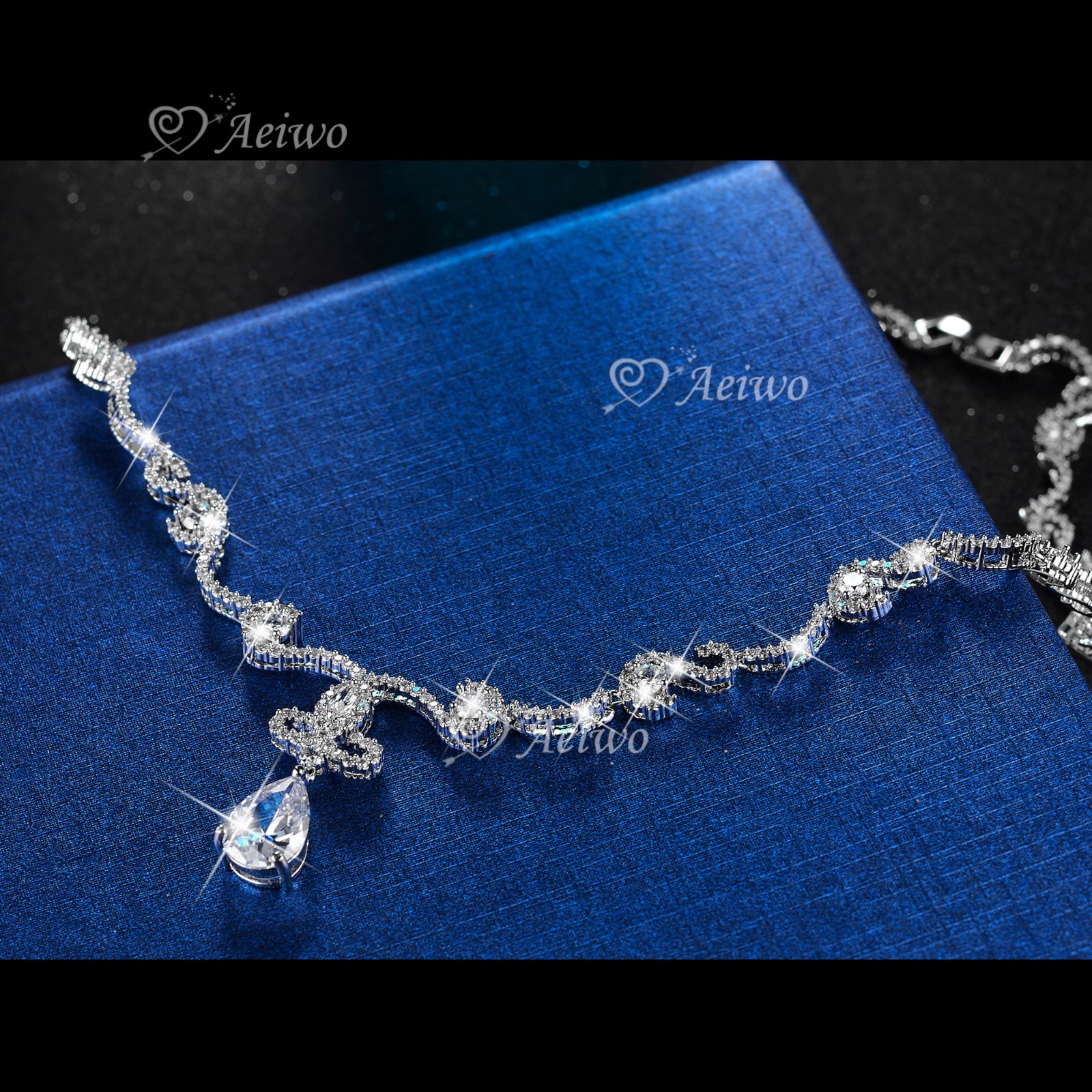 18K WHITE GOLD FILLED SIMULATED DIAMOND WEDDING PARTY NECKLACE LUXURY