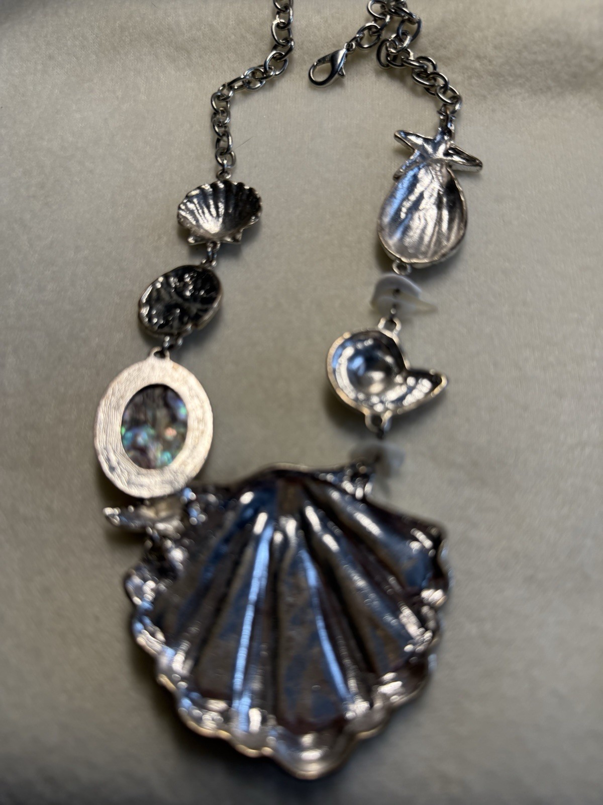 Coastal Silver Tropical Shell Necklace Cruise Wear Abalone