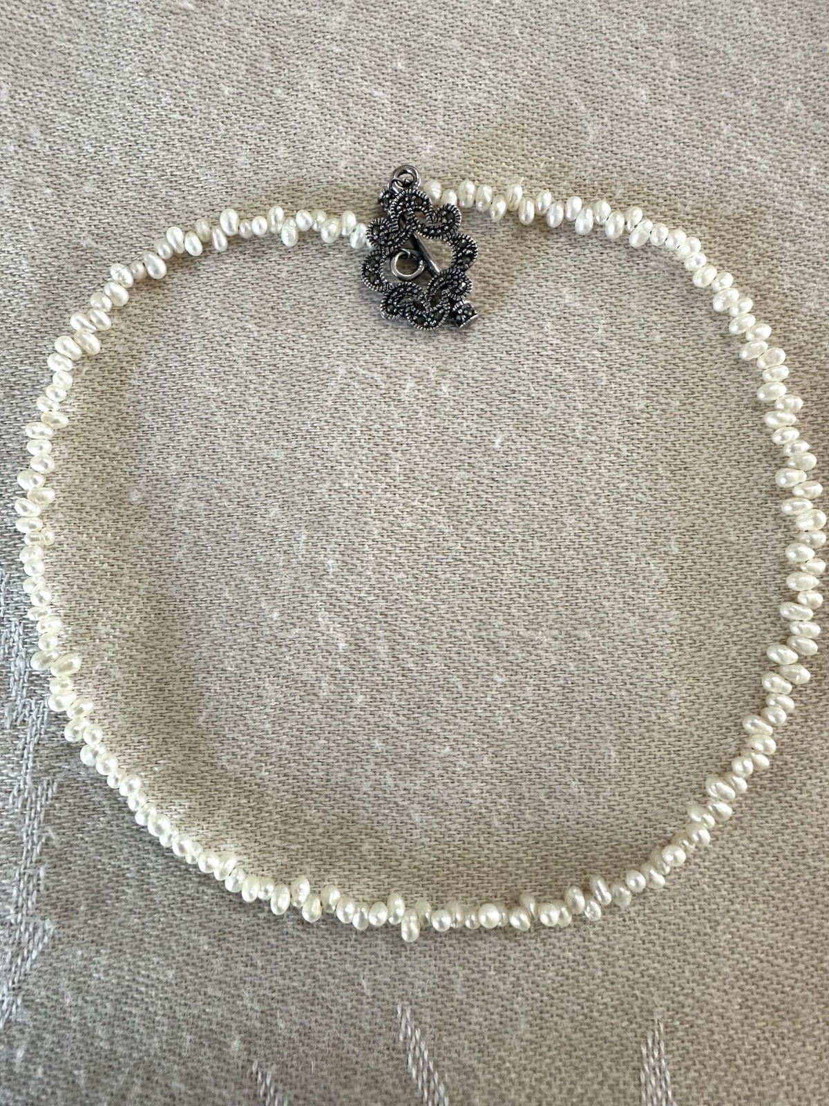 Freshwater Pearl Necklace Marcasite Toggle Clasp 15” Bridal Baroque Pearls