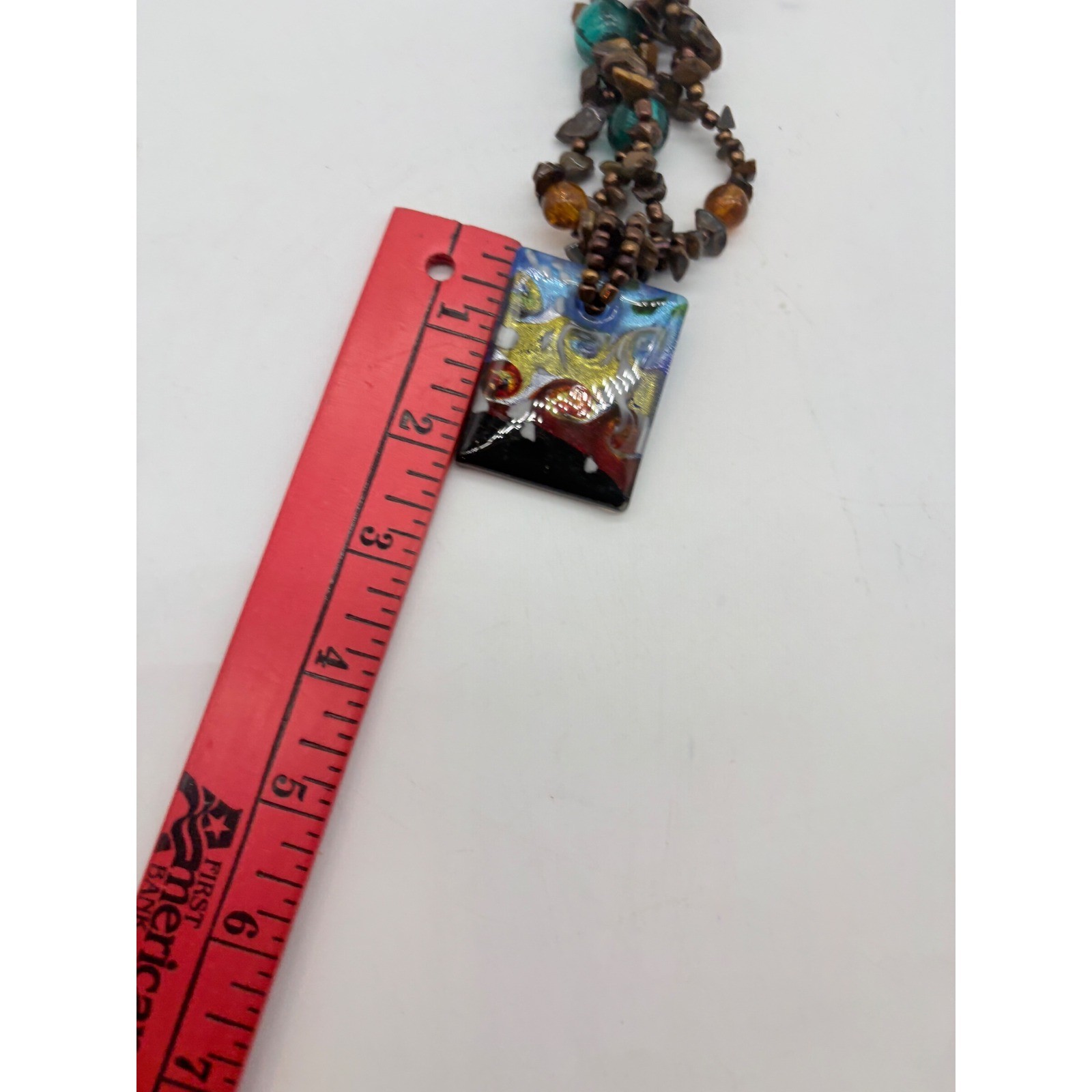 Bohemian Glass Pendant Necklace Stone Beads Colorful Abstract Art Jewelry 15in