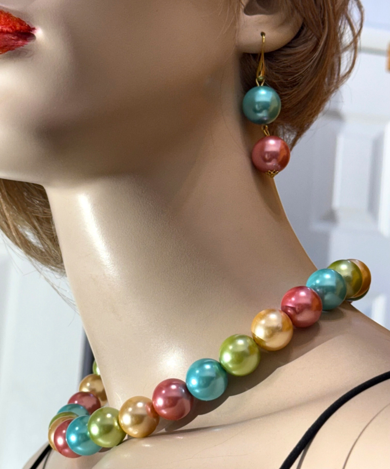 Pastel Color Glass Pearls Necklace/Earrings Set, Handmade in the USA