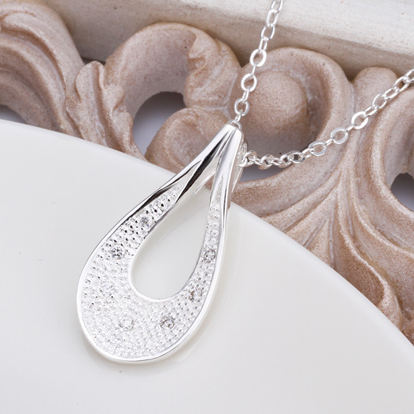 Elegant 925 Sterling Silver Filled Water Drop CZ Pendant Woman Necklace N-A596