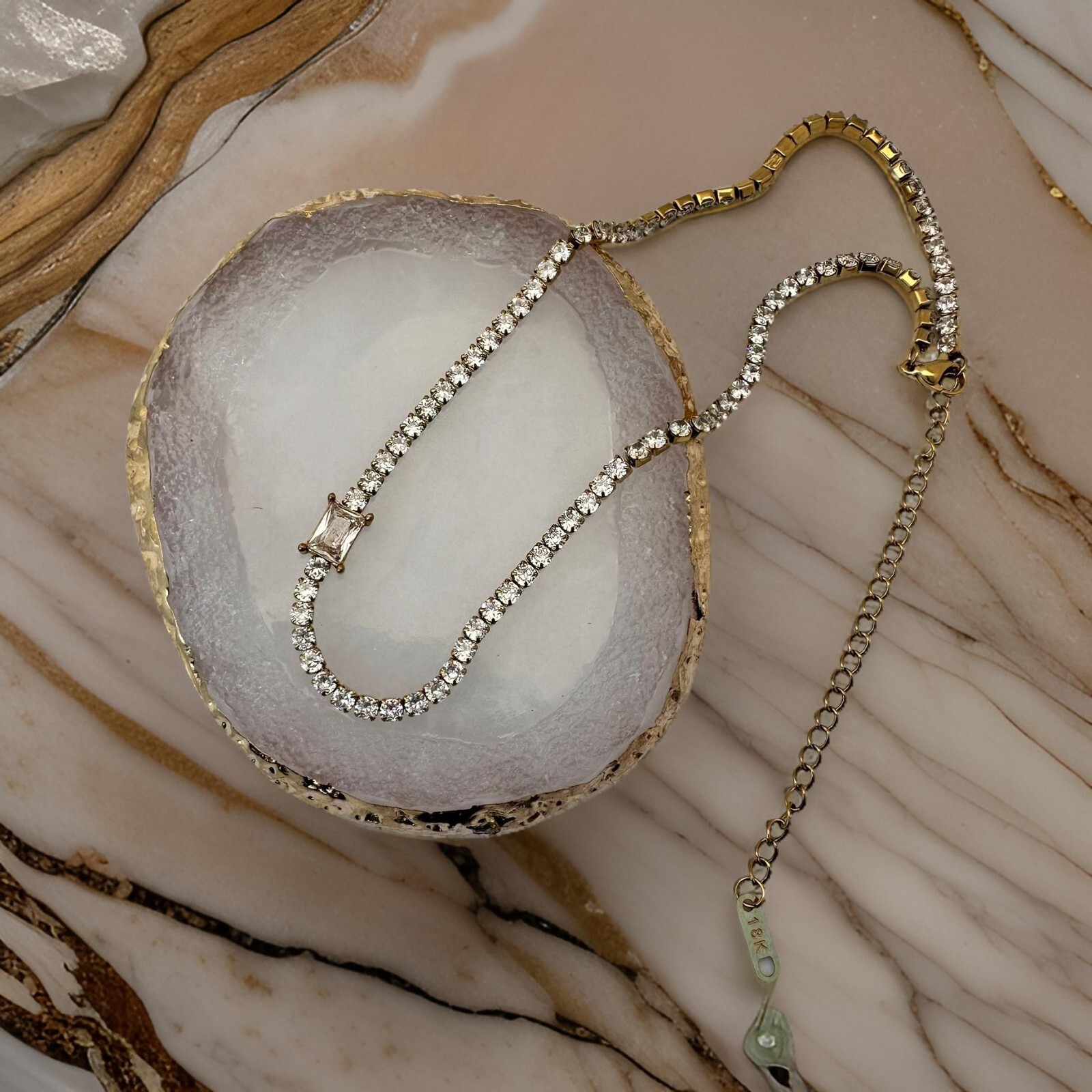 18K Gold plated brass Emerald CZ diamond Tennis chain choker necklace women