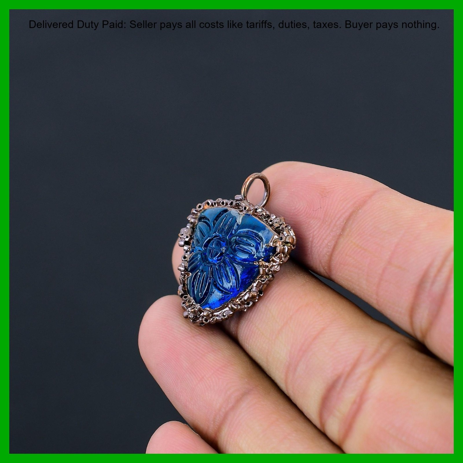 Copper Trillion Carved Apatite Stone Bezel Electroformed Mother Pendant Jewelry