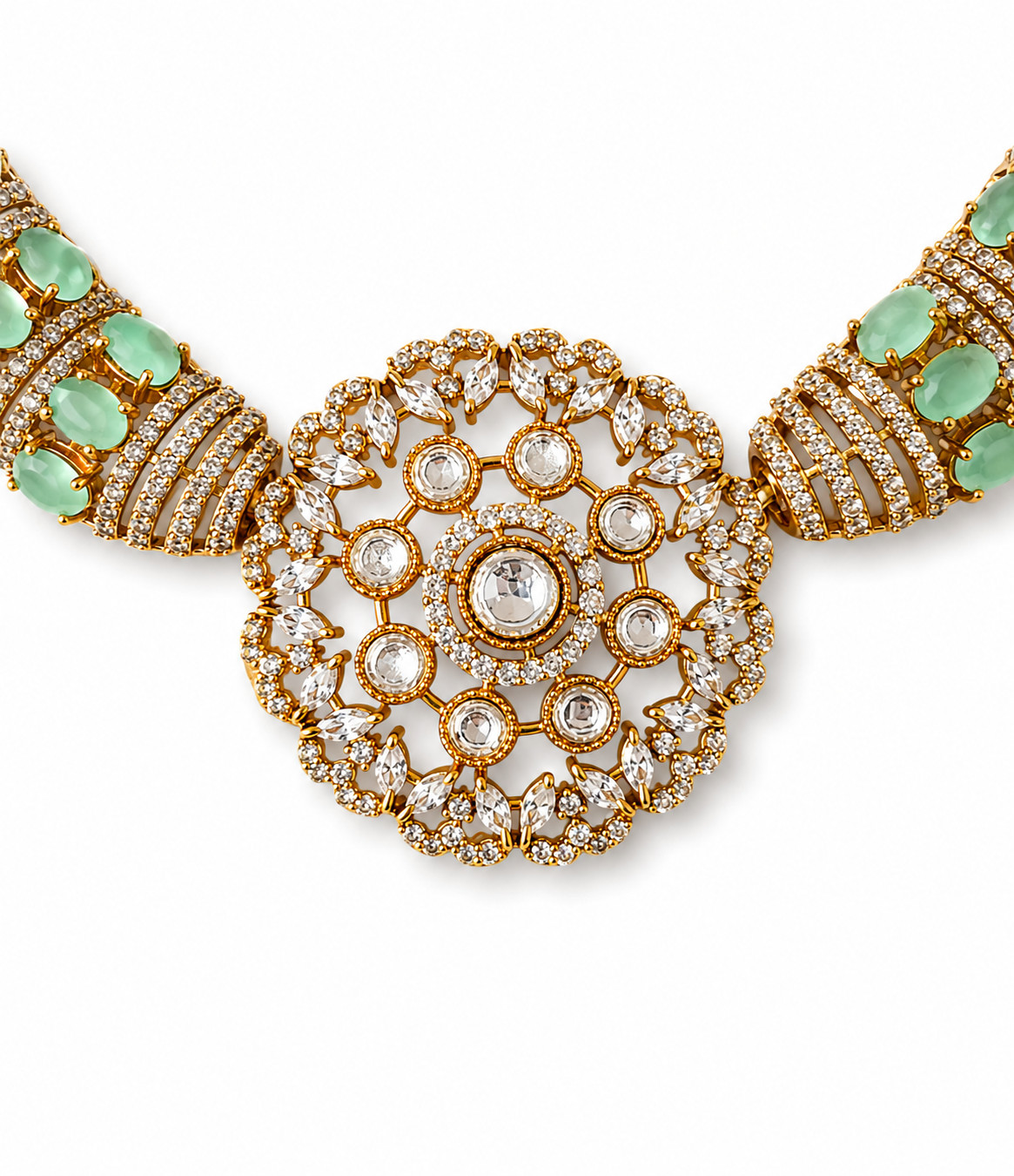 Indian Kundan Necklace Set Green Pendant Earrings Gold Plated Bridal Jewelry 102
