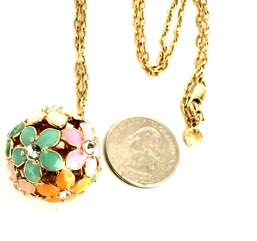 J. Crew 30″ Multicolor Enamel Daisy Flower Ball Pendant Gold Tone Necklace